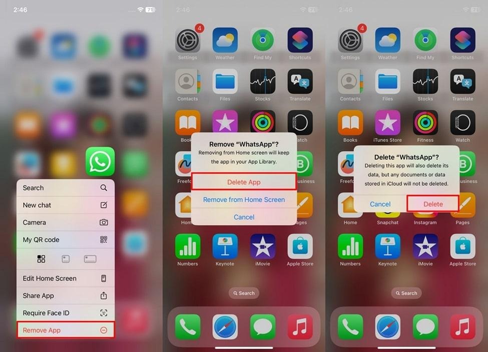 uninstall whatsapp on iphone