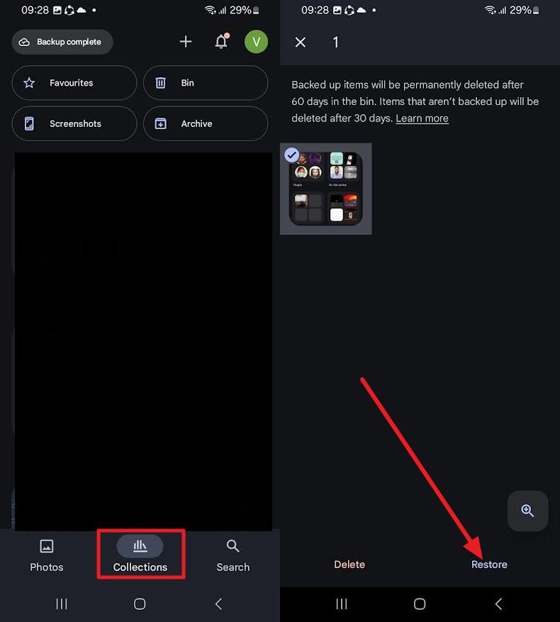 pick the restore button