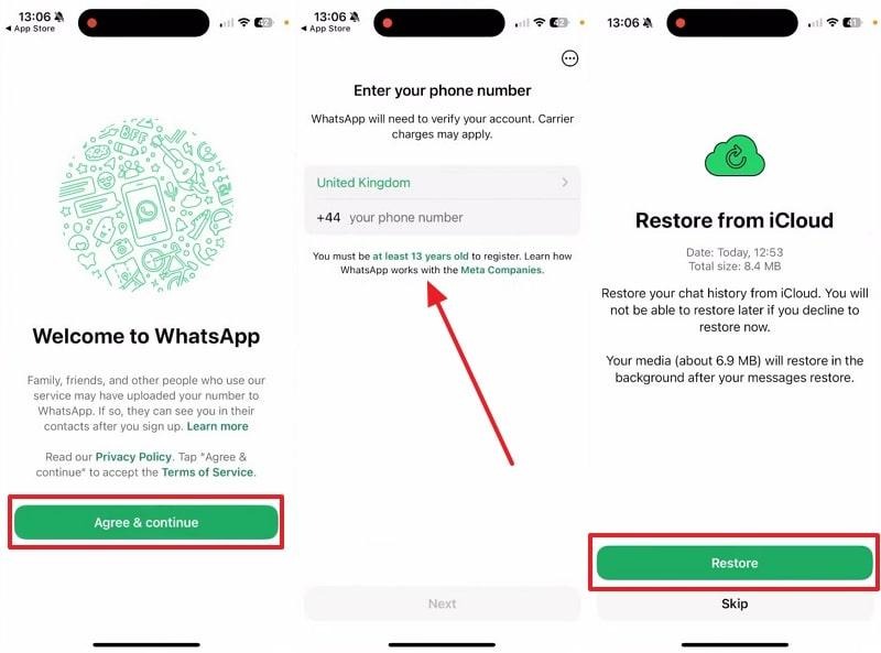 restore icloud backup on whatsapp