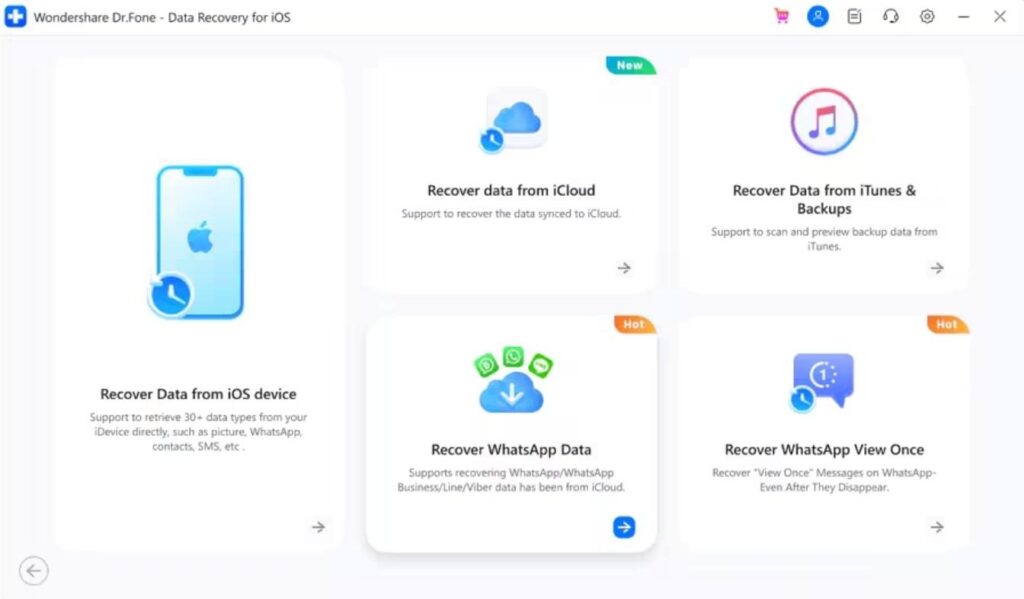 open dr.fone recover whatsapp data