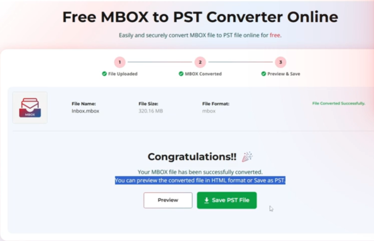 Conversion progress screen